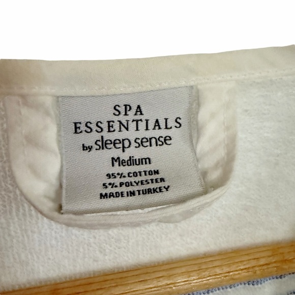 Spa Essentials by Sleep Sense Turkish Robe White Blue Stripes Fringe Size Medium - Picture 5 of 9